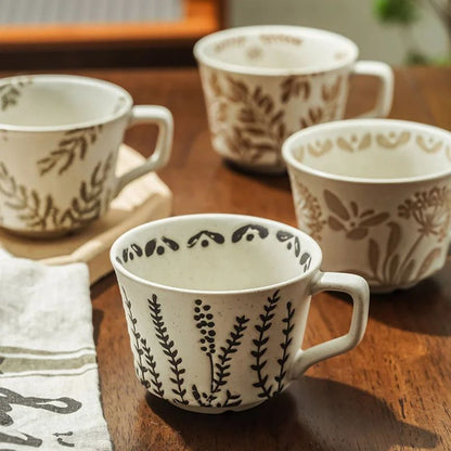 Nordic Garden Hand Painted Ceramic Mug – Floral Porcelain Coffee & Tea Cup