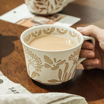 Nordic Garden Hand Painted Ceramic Mug – Floral Porcelain Coffee & Tea Cup