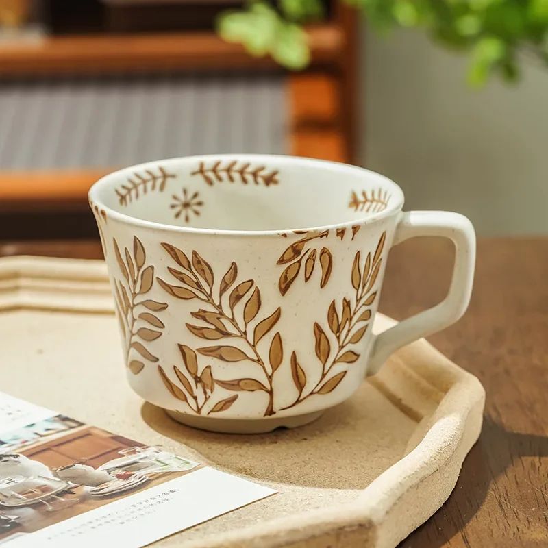 Nordic Garden Hand Painted Ceramic Mug – Floral Porcelain Coffee & Tea Cup