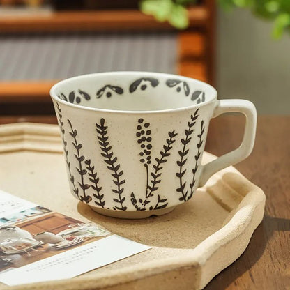 Nordic Garden Hand Painted Ceramic Mug – Floral Porcelain Coffee & Tea Cup