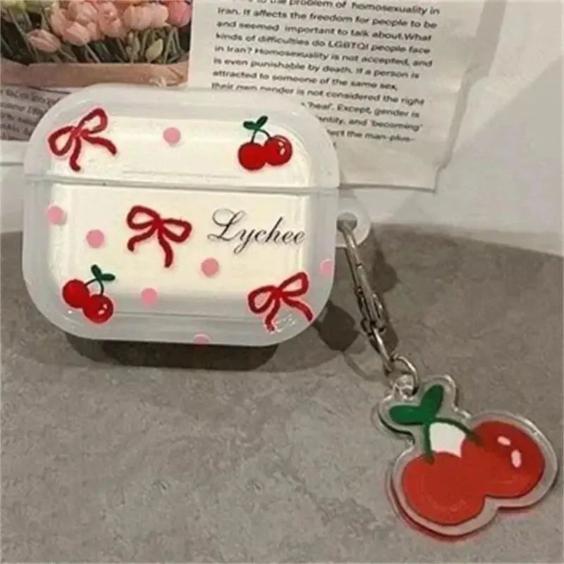 Crystal Cherry Pendant AirPods Case Soft Protective Cover for AirPods 1/2/3/4 & Pro