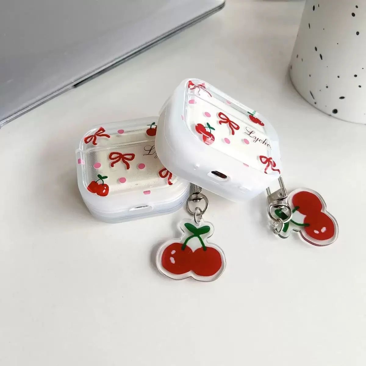 Crystal Cherry Pendant AirPods Case Soft Protective Cover for AirPods 1/2/3/4 & Pro
