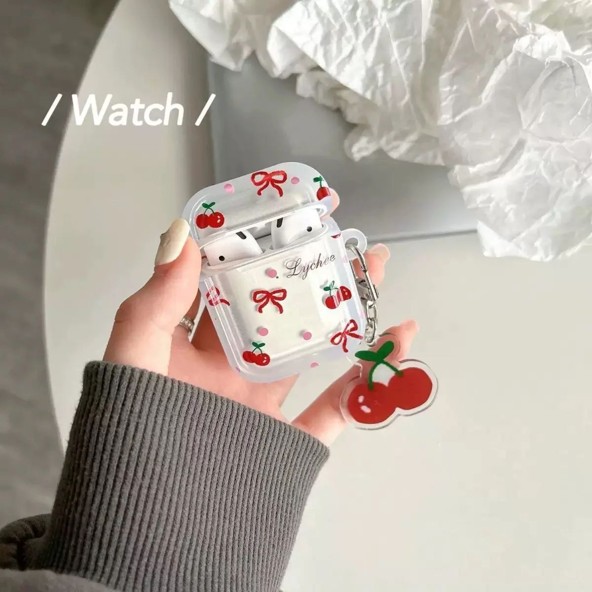 Crystal Cherry Pendant AirPods Case Soft Protective Cover for AirPods 1/2/3/4 & Pro