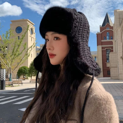 Knitted Extended Ear Protection Winter Lei Feng Hat for Women
