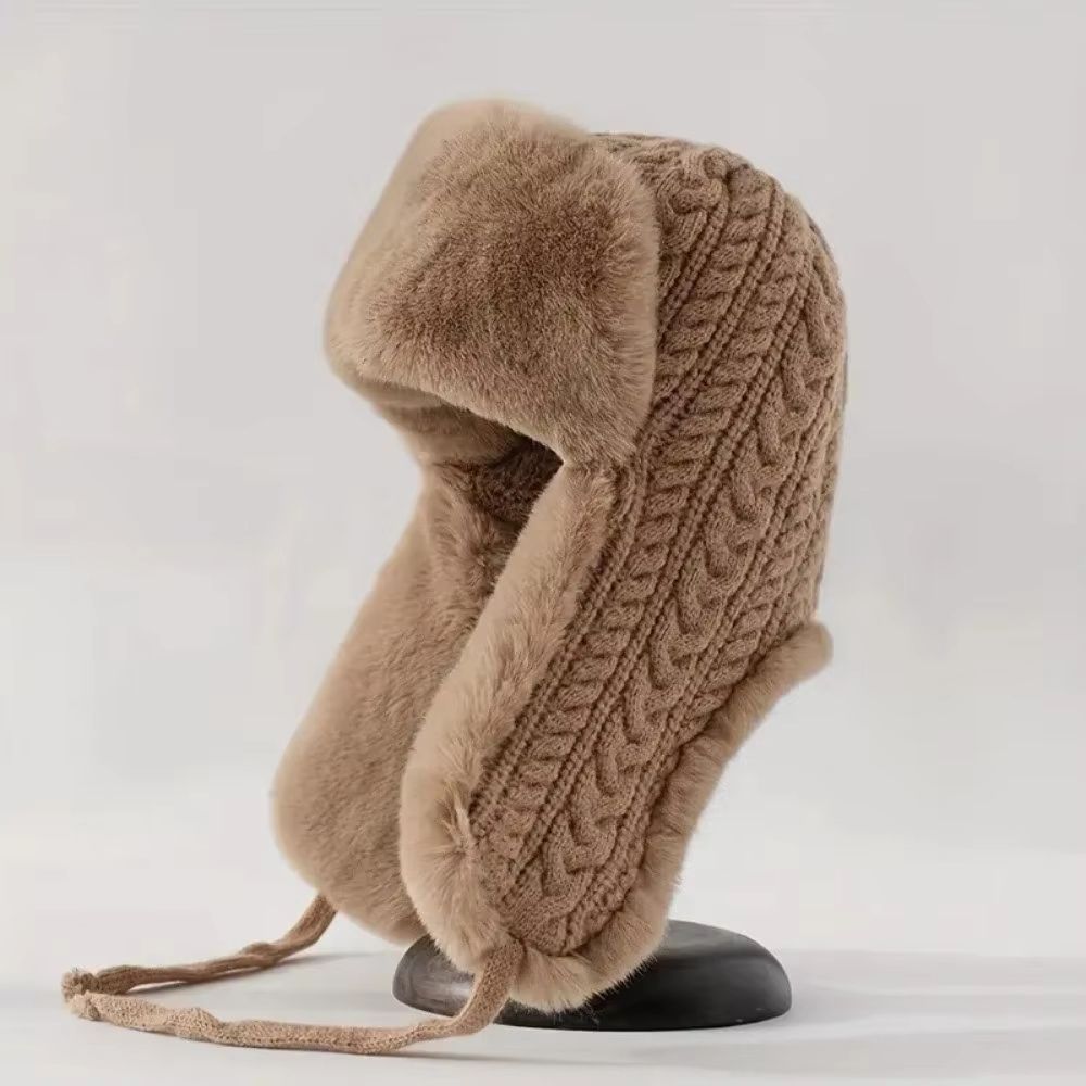 Knitted Extended Ear Protection Winter Lei Feng Hat for Women