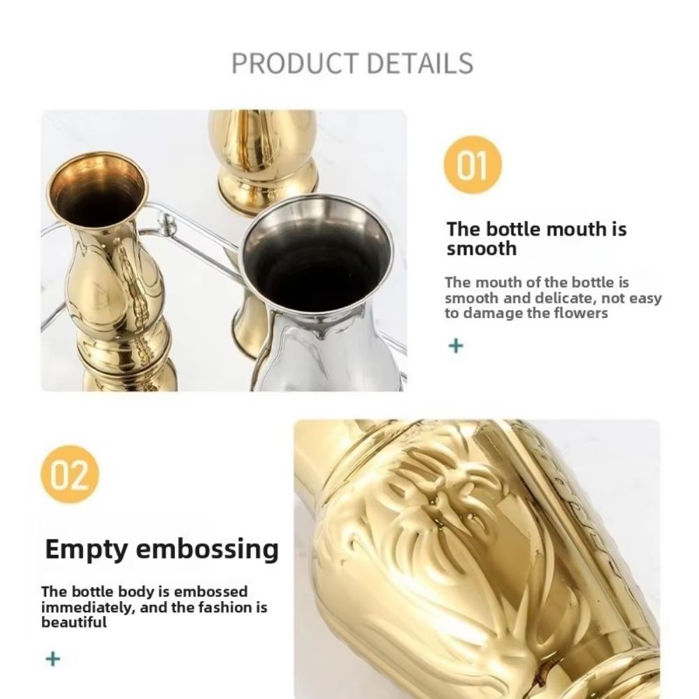 Golden Stainless Steel Flower Vase Decorative Centerpiece for Home & Garden