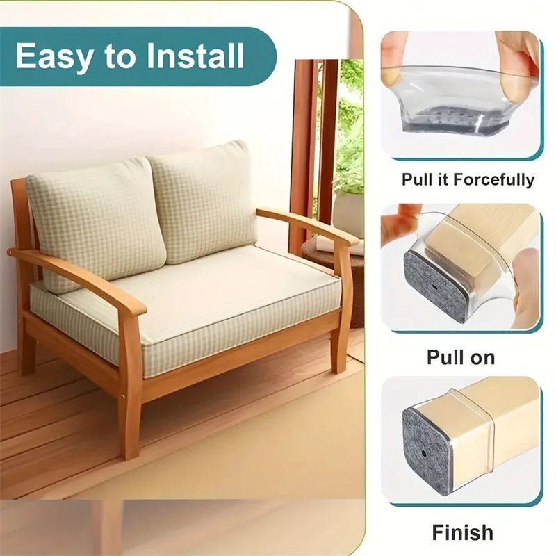 Square Chair Leg Floor Protectors Silicone Furniture Pads for Hardwood Floors, Furniture Sliders for Chair Legs, Durable