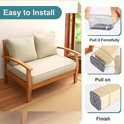 Square Chair Leg Floor Protectors Silicone Furniture Pads for Hardwood Floors, Furniture Sliders for Chair Legs, Durable