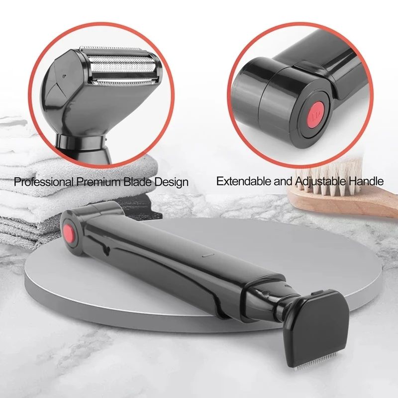 Electric Back Shaver for Men, Rechargeable Groomer, Foldable Handle Facial Hair Trimmer Razor, Back Hair Removal