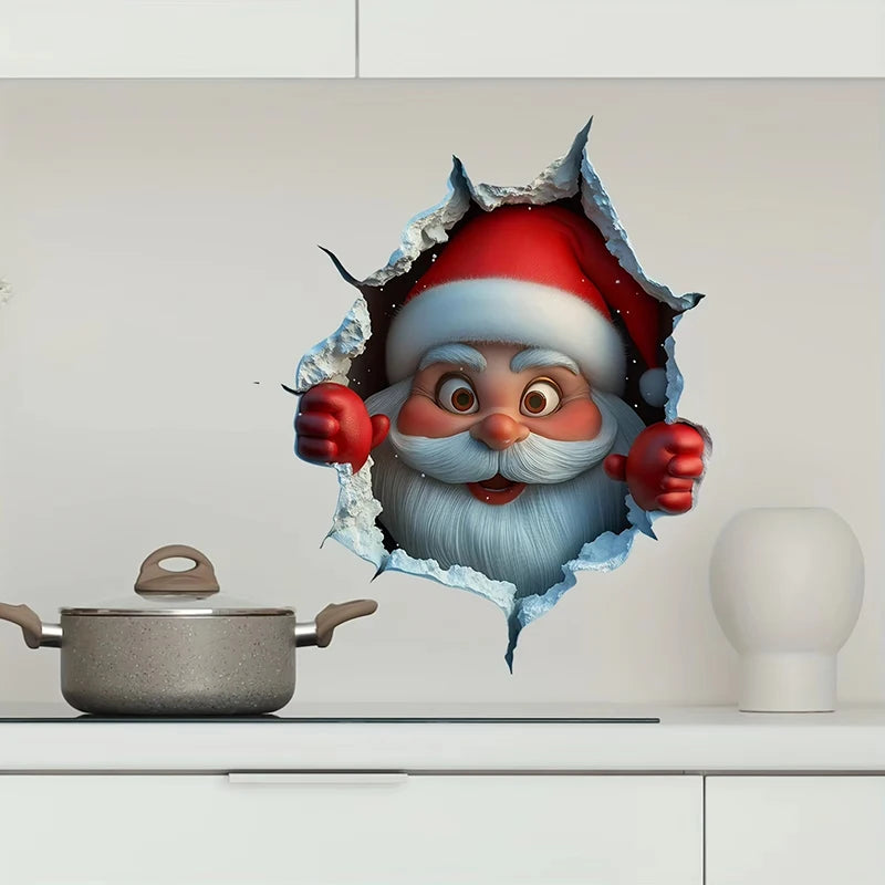 Removable Wall Decal, Vinyl Christmas Wall Stickers, Santa Claus Reindeer Holiday Decor For Home Living Spaces