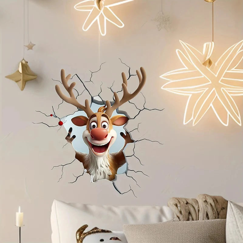 Removable Wall Decal, Vinyl Christmas Wall Stickers, Santa Claus Reindeer Holiday Decor For Home Living Spaces