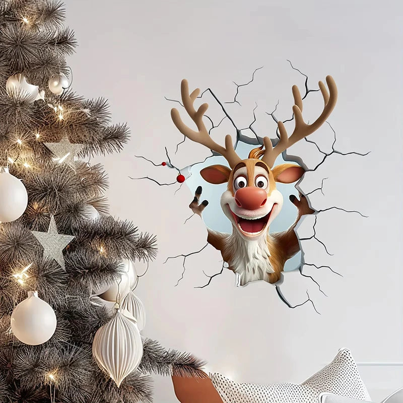 Removable Wall Decal, Vinyl Christmas Wall Stickers, Santa Claus Reindeer Holiday Decor For Home Living Spaces