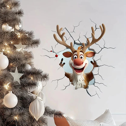 Removable Wall Decal, Vinyl Christmas Wall Stickers, Santa Claus Reindeer Holiday Decor For Home Living Spaces