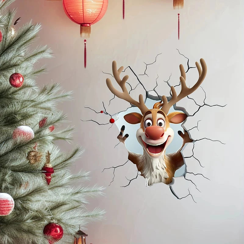 Removable Wall Decal, Vinyl Christmas Wall Stickers, Santa Claus Reindeer Holiday Decor For Home Living Spaces