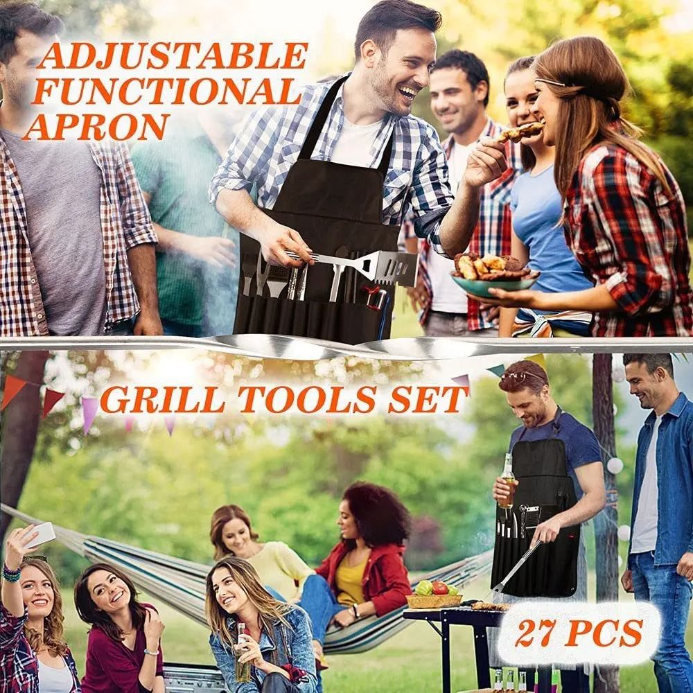 25-Piece and 39-Piece Stainless Steel Outdoor Kitchen Grill BBQ Tool Set with Oxford Cloth Storage Case