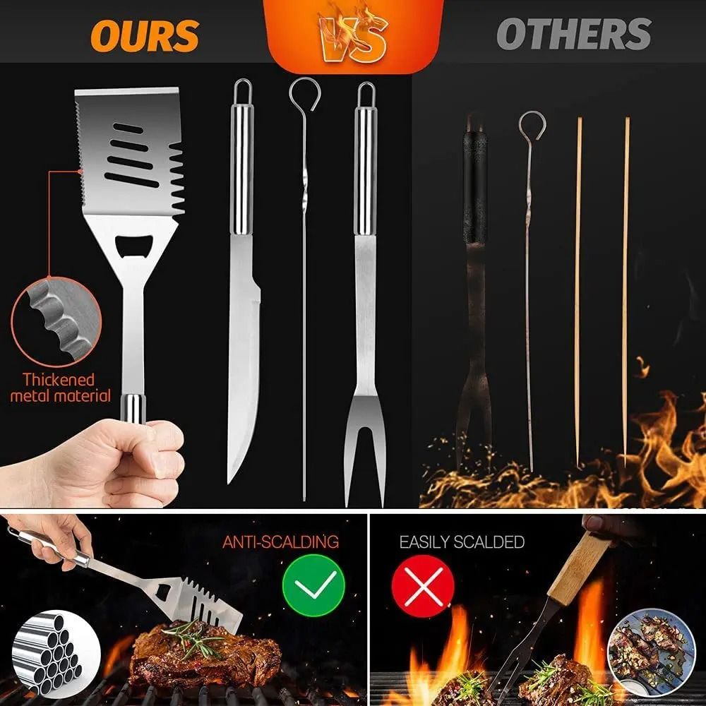 25-Piece and 39-Piece Stainless Steel Outdoor Kitchen Grill BBQ Tool Set with Oxford Cloth Storage Case
