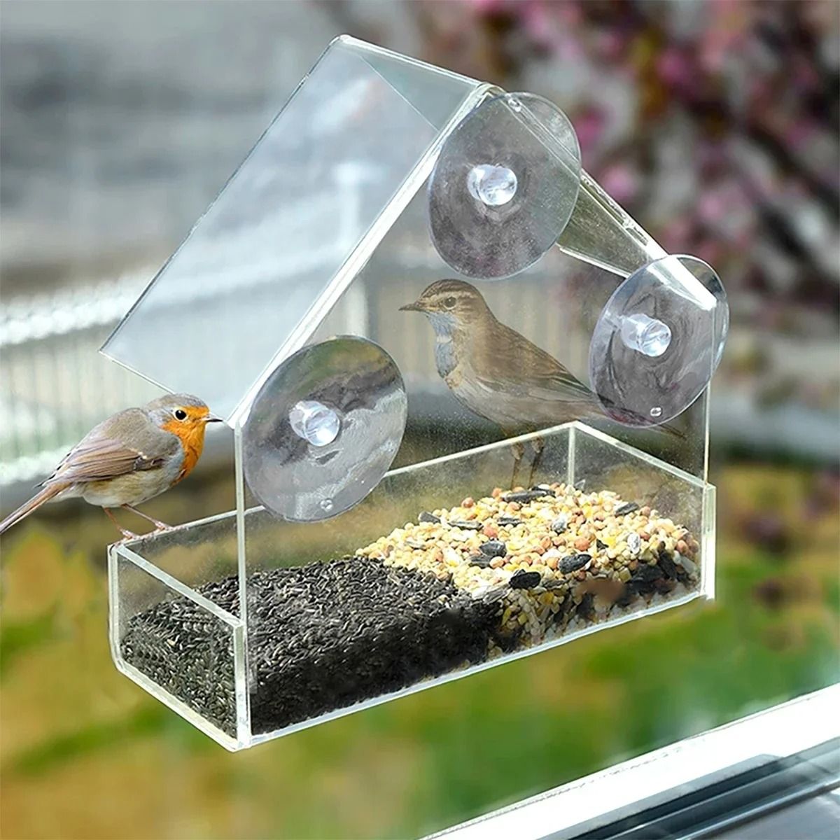 Crystal Clear Window Bird Feeder – House-Style Outdoor Bird Watcher for Garden & Patio