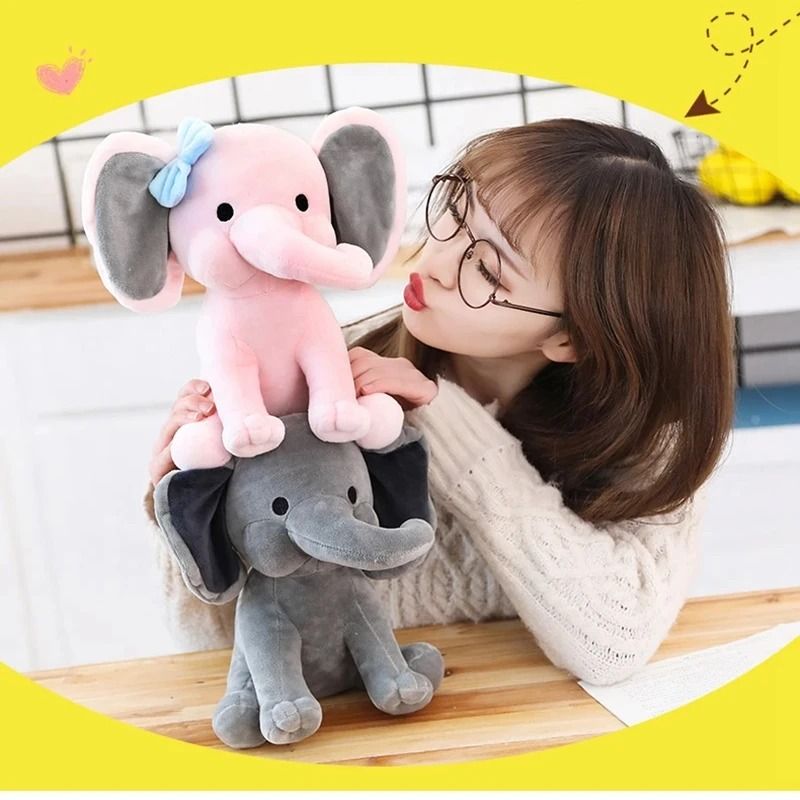 25cm Gray Elephant Stuffed Plush Toy Kawaii Animal Sleeping Pillow
