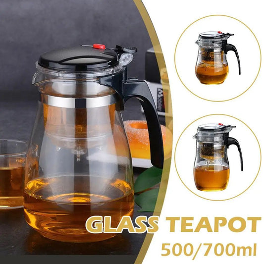 Heat Resistant Glass Teapot Set with Infuser, Drum Shape Clear Tea Pot for Home Office