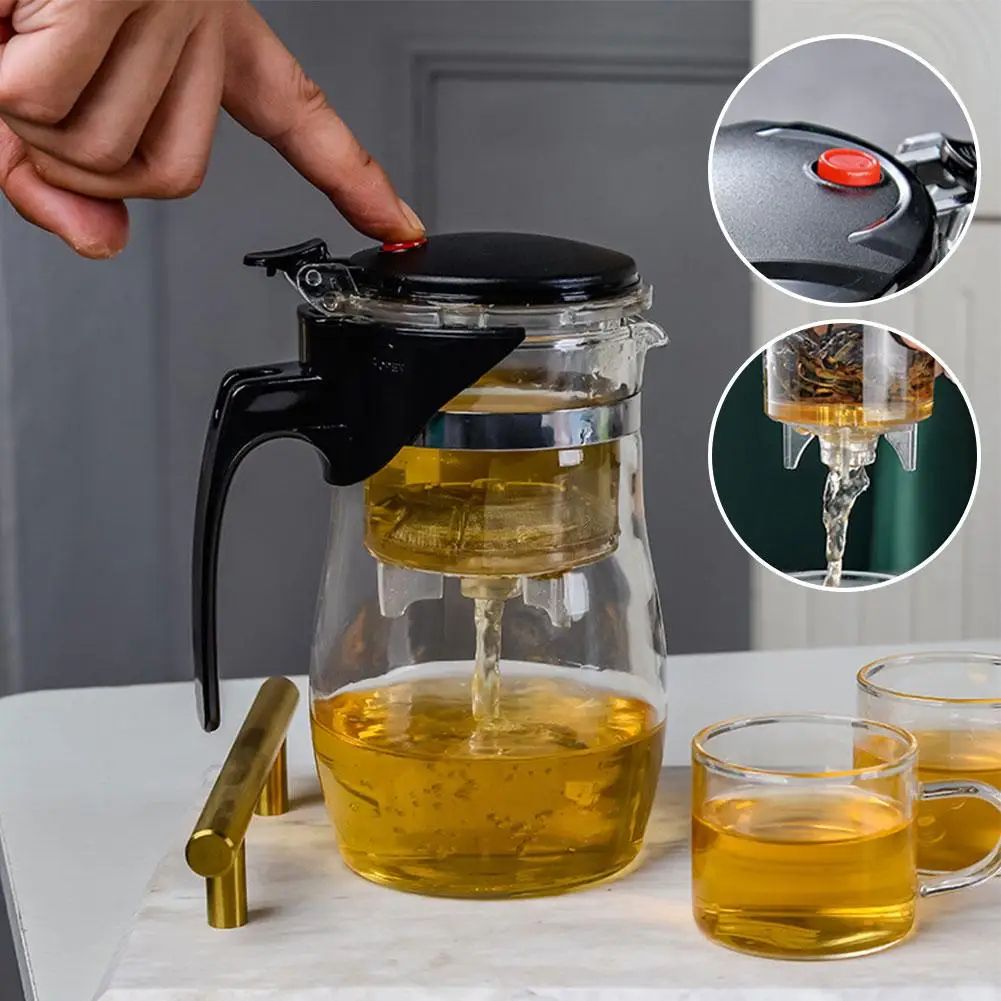 Heat Resistant Glass Teapot Set with Infuser, Drum Shape Clear Tea Pot for Home Office