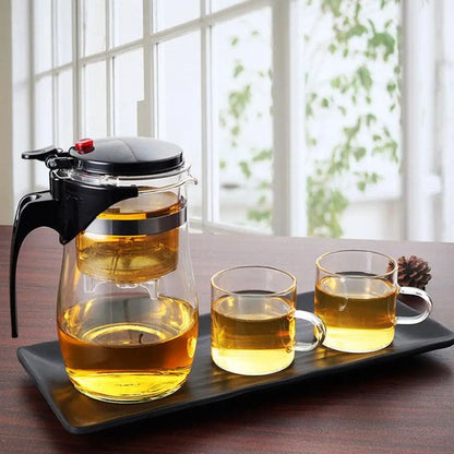 Heat Resistant Glass Teapot Set with Infuser, Drum Shape Clear Tea Pot for Home Office