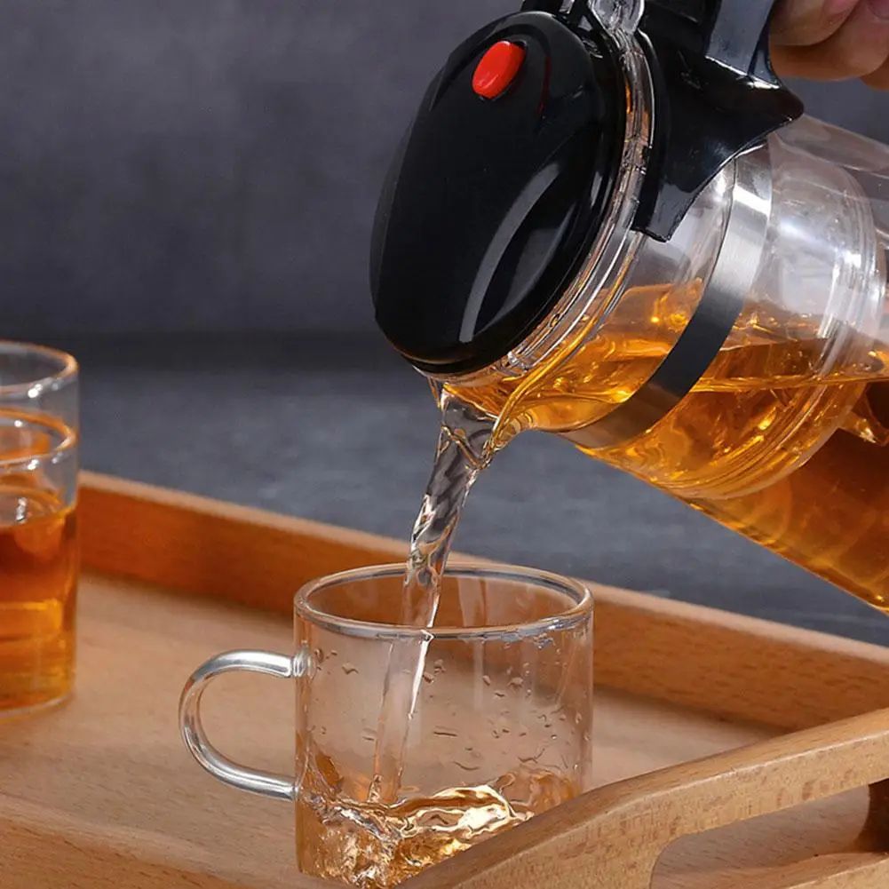 Heat Resistant Glass Teapot Set with Infuser, Drum Shape Clear Tea Pot for Home Office