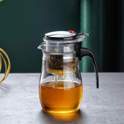Heat Resistant Glass Teapot Set with Infuser, Drum Shape Clear Tea Pot for Home Office