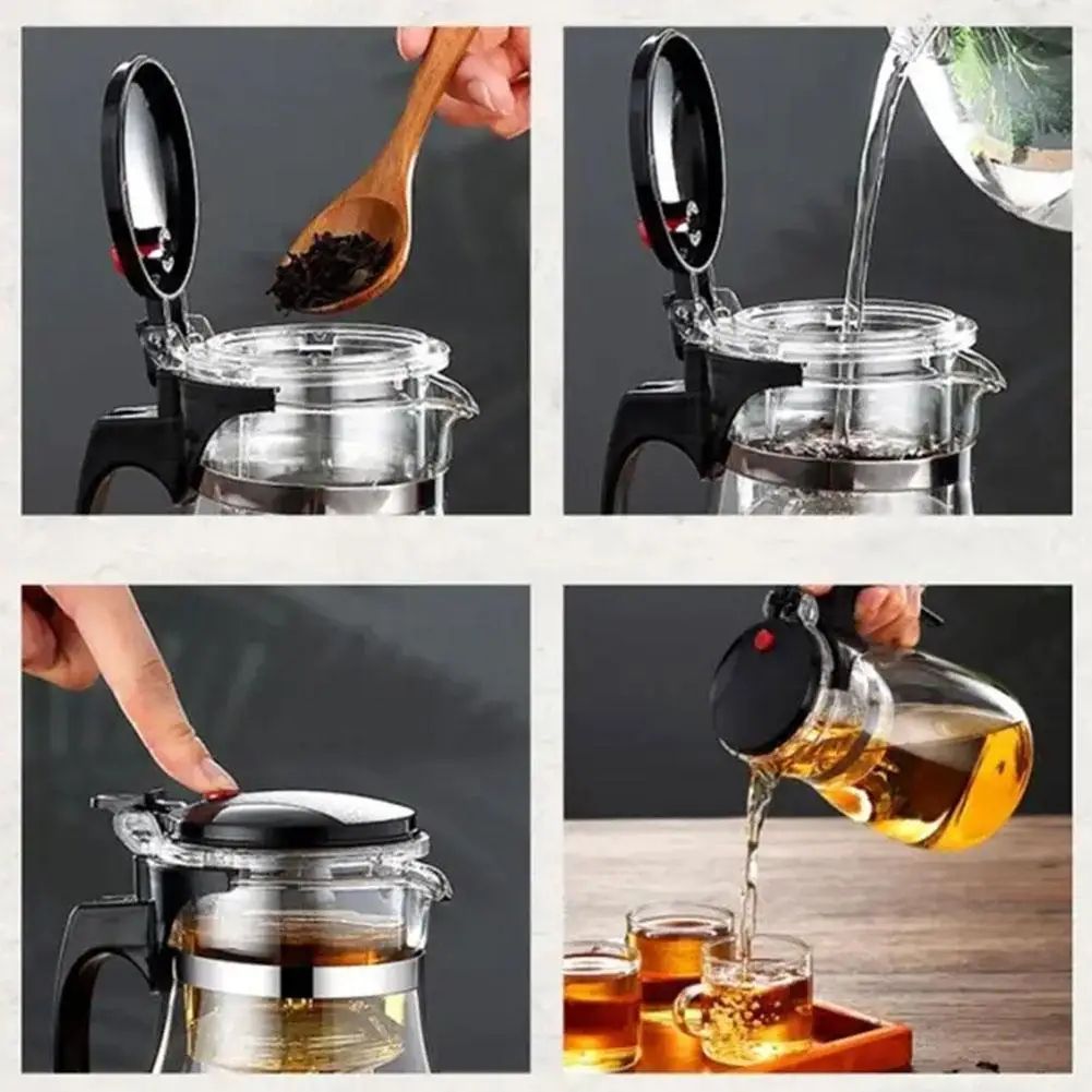 Heat Resistant Glass Teapot Set with Infuser, Drum Shape Clear Tea Pot for Home Office