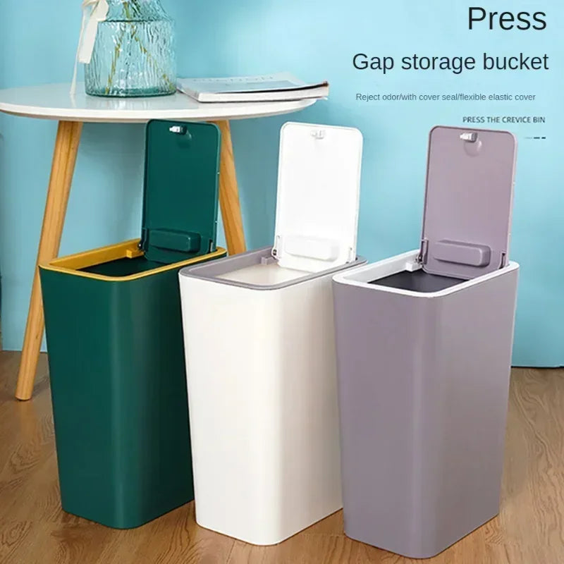 Plastic Wastebasket with Pop-up Lid Bathroom Trash Can Small Garbage Can for Toilet Bedroom Living Room Press Top Lid