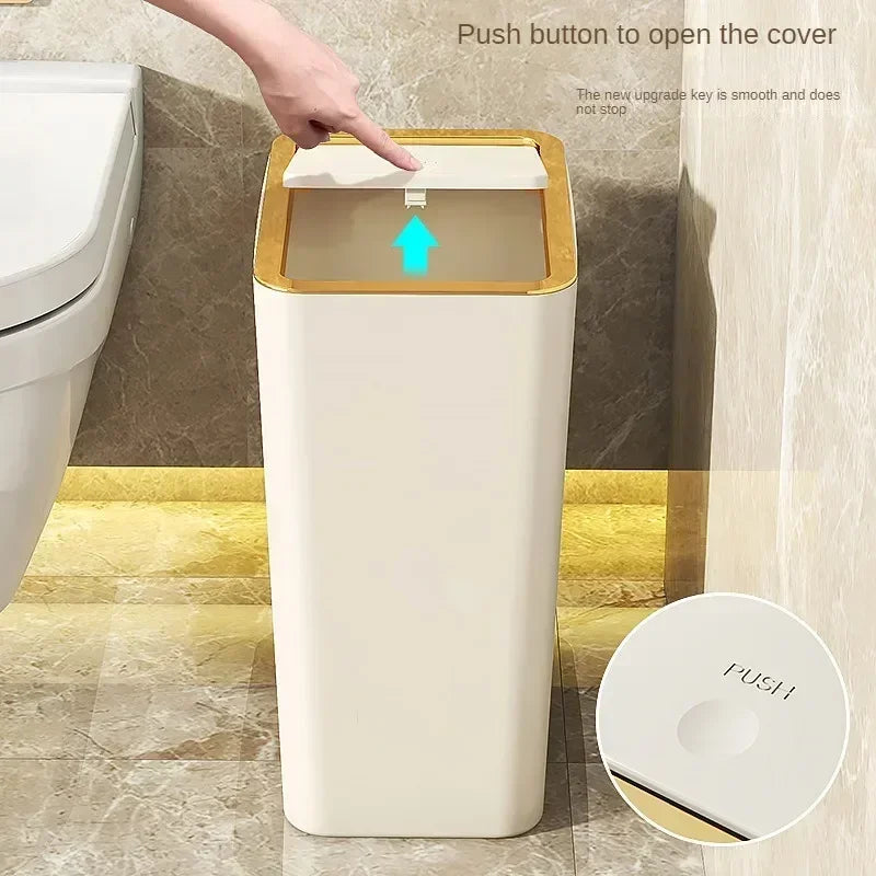 Plastic Wastebasket with Pop-up Lid Bathroom Trash Can Small Garbage Can for Toilet Bedroom Living Room Press Top Lid