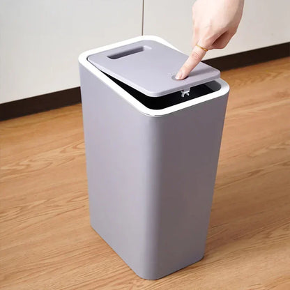 Plastic Wastebasket with Pop-up Lid Bathroom Trash Can Small Garbage Can for Toilet Bedroom Living Room Press Top Lid