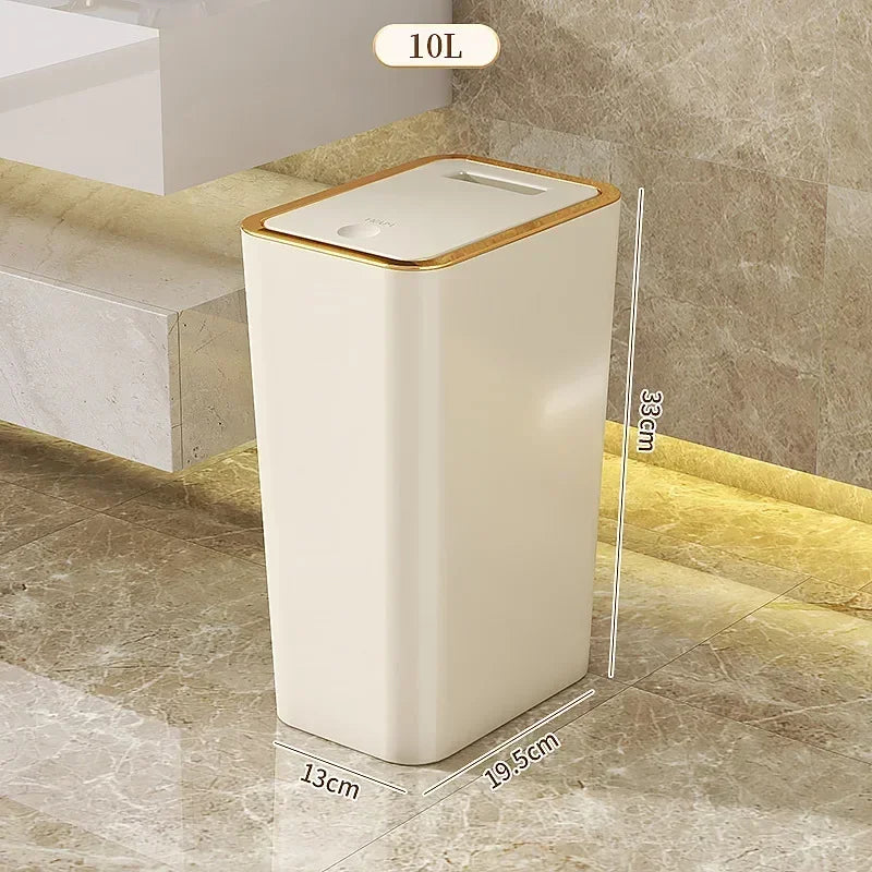 Plastic Wastebasket with Pop-up Lid Bathroom Trash Can Small Garbage Can for Toilet Bedroom Living Room Press Top Lid