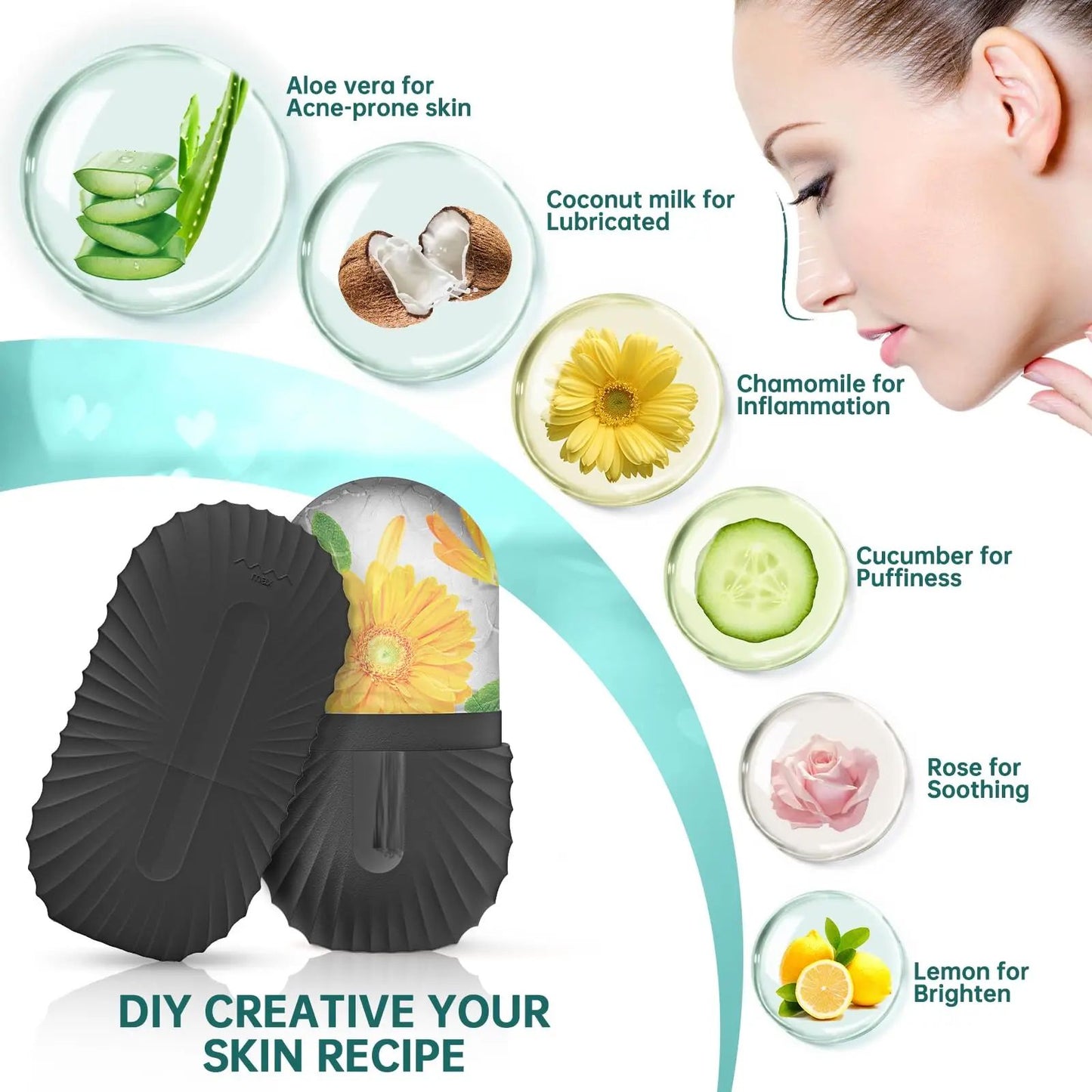 Facial Roller GuaSha Face Tool Set, Ice Face Roller Facial Skincare Ice Roller Kit for Cooling Massage, Lifting