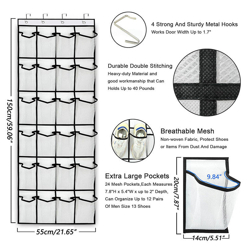Mesh Pocket Wall Mounted Door Back Organizer for Shoe Storage Space Saver Rack