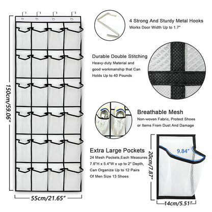 Mesh Pocket Wall Mounted Door Back Organizer for Shoe Storage Space Saver Rack