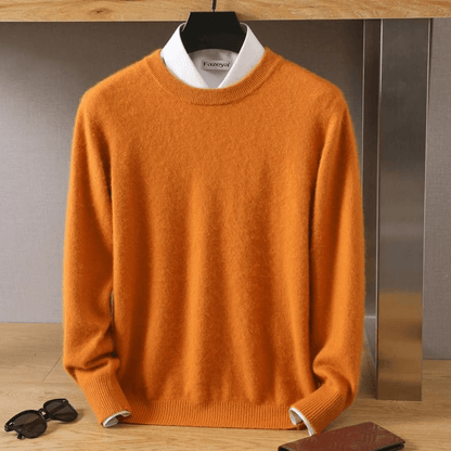 Mens Pure Mink Cashmere Sweater O Neck Knit Pullover For Autumn And Winter
