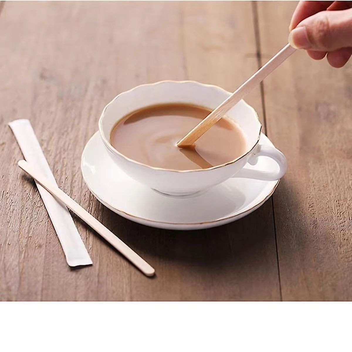 100-Piece Wooden Coffee Stir Sticks Disposable Beverage Stirrers