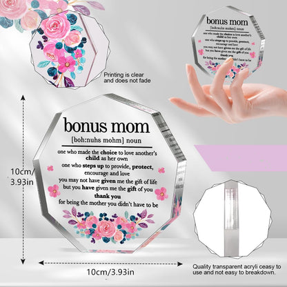 Acrylic Decorative Signs for Bonus Mom Gifts, Mother's Day Plaques, Birthday and Christmas Gifts