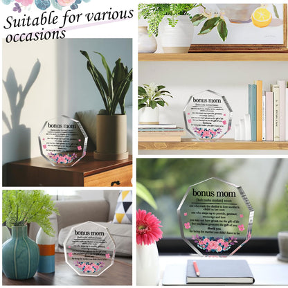Acrylic Decorative Signs for Bonus Mom Gifts, Mother's Day Plaques, Birthday and Christmas Gifts