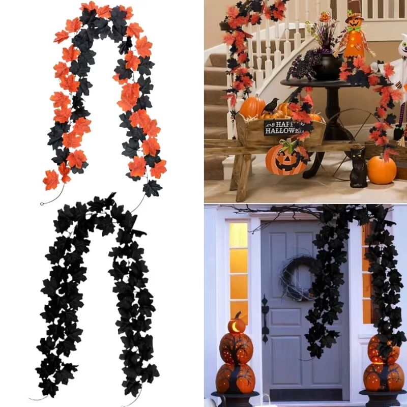 Autumn Maple Leaf Vine Garland for Halloween and Thanksgiving Decor