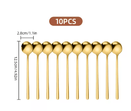 10PCS Stainless Steel Coffee Spoons Dessert Teaspoons and Seasoning Spoons for Home and Cafe Use