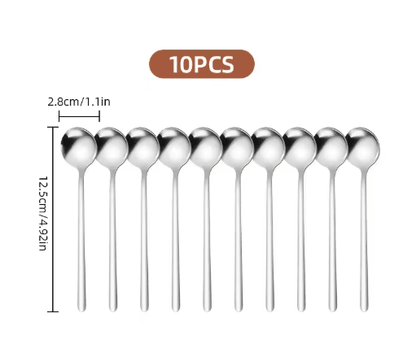 10PCS Stainless Steel Coffee Spoons Dessert Teaspoons and Seasoning Spoons for Home and Cafe Use