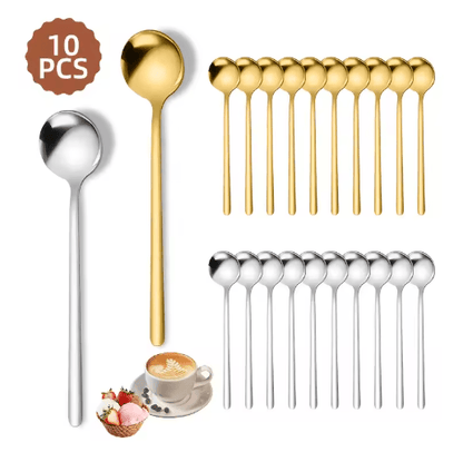 10PCS Stainless Steel Coffee Spoons Dessert Teaspoons and Seasoning Spoons for Home and Cafe Use