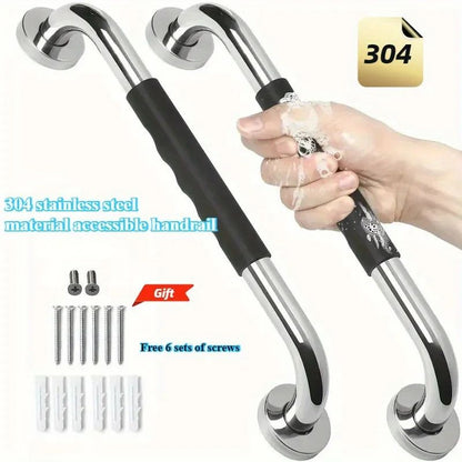 304 Stainless Steel Shower Grab Bar – NonSlip Silicone Grip Safety Handle for Elderly, Disabled, Bathroom Support