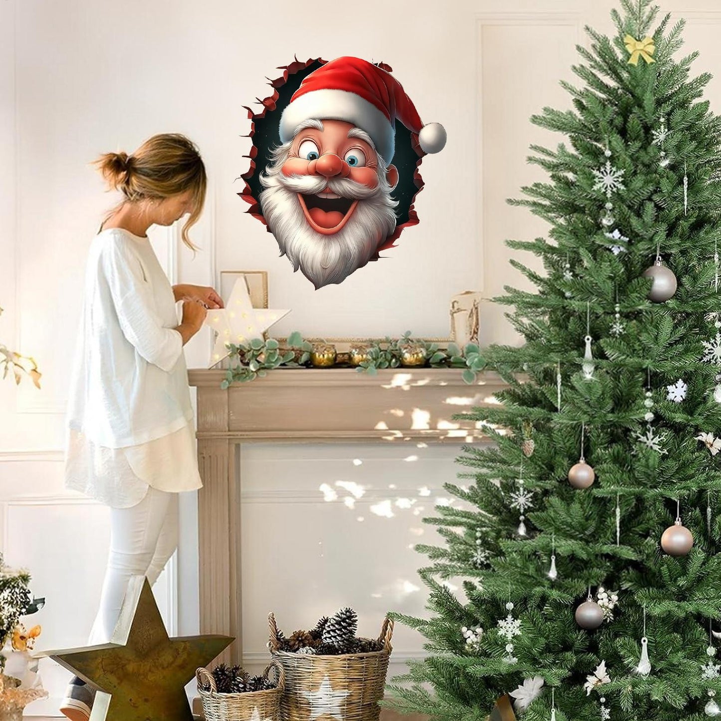 Holiday Home Decor Stickers for Home, Effect Peel and Stick Funny Christmas, Cartoon Decals Winter