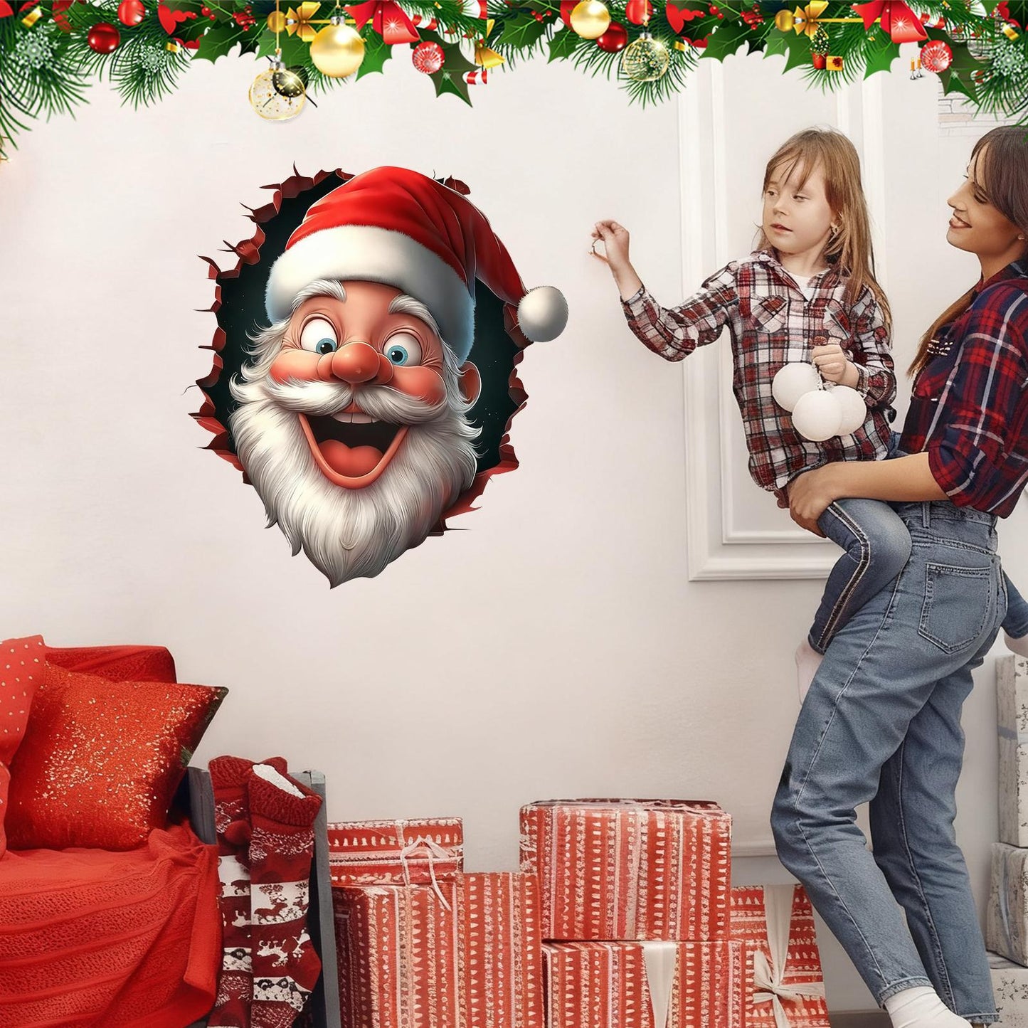Holiday Home Decor Stickers for Home, Effect Peel and Stick Funny Christmas, Cartoon Decals Winter