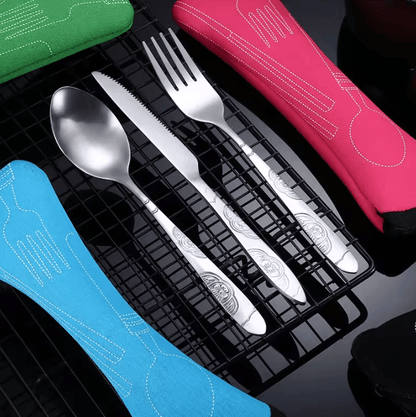 Portable Washable Picnic Cutlery Set in Zipper Travel Pouch