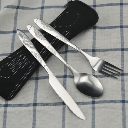 Portable Washable Picnic Cutlery Set in Zipper Travel Pouch