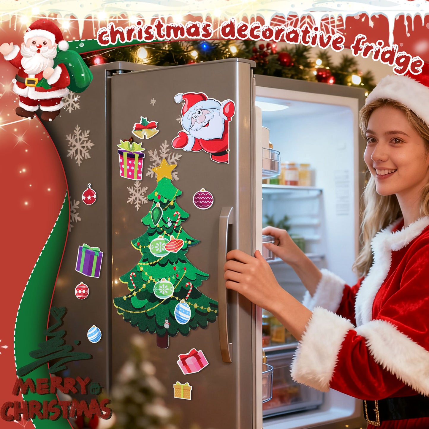 Holiday Home Christmas Tree Magnetic Fridge, Kitchen Decor Xmas, Refrigerator Sticker, Magnets, Garage Door Ornament