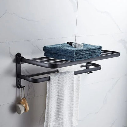 Matte Black Folding Towel Holder Wall Mount Aluminum Rack 50cm